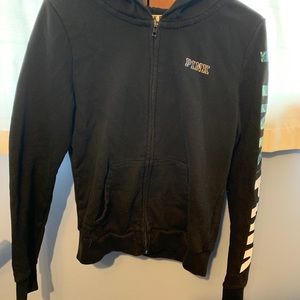 Pink brand zip up sweatshirt black small